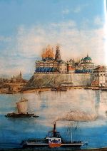 Городище Стрелка (место основания Ярославля) на картине Сабанева (1878)