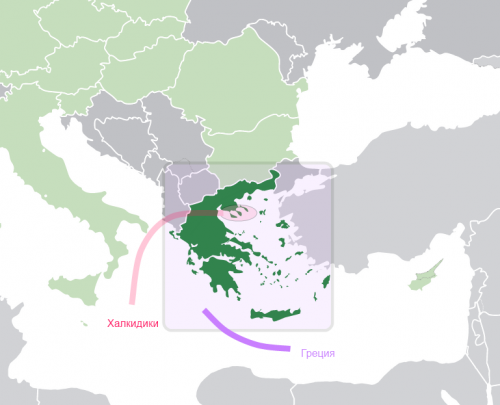 Халкидики на карте Греции