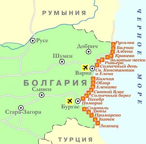 Балчик на карте курортов Болгарии