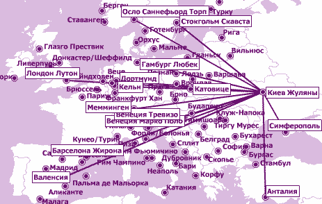 карта полётов ВиззЭйр из Киева | wizzair flight map from Kiev